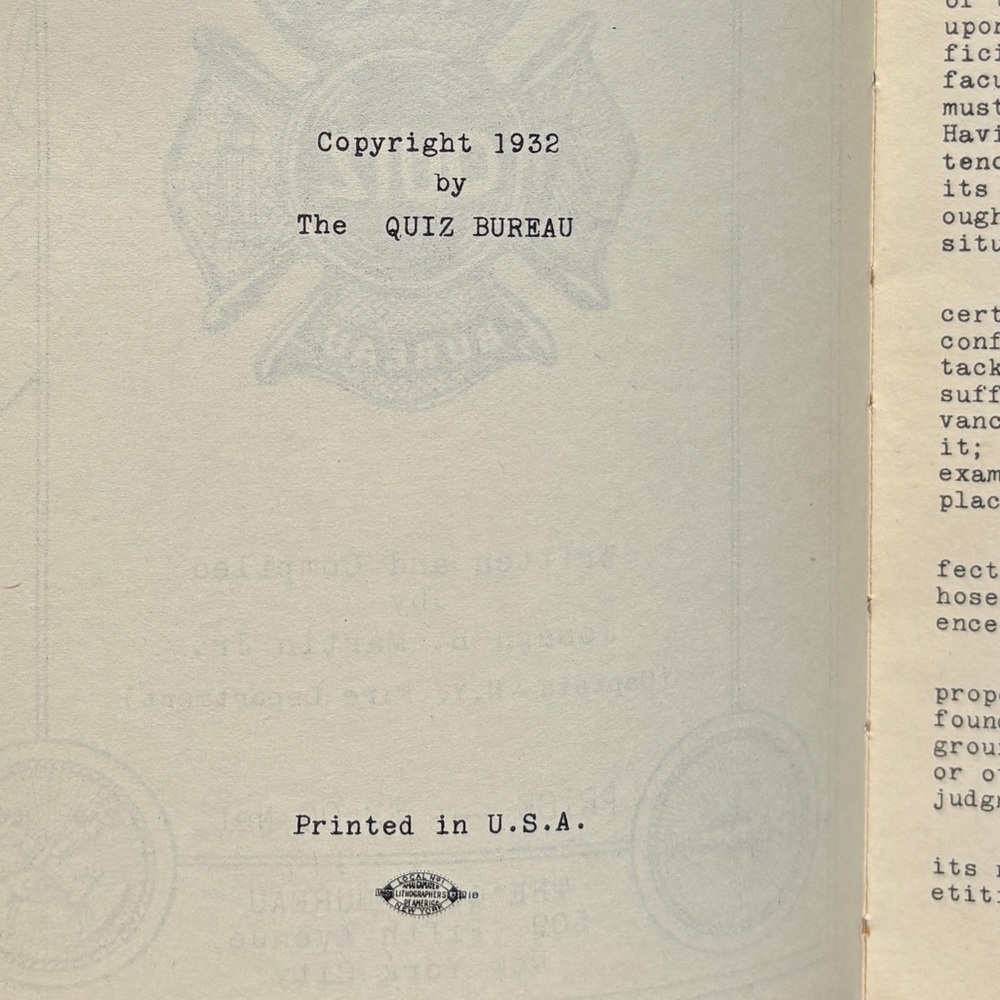 1932 New York Fire Department Firefighter Quiz Book Trial Examinations NYFD NYC - Picture 8 of 11